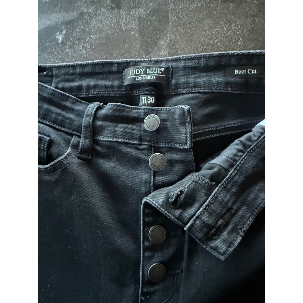 Judy Blue Womens Jeans Size 11 Black Boot Cut Raw Hem Flare Denim Rodeo Festival